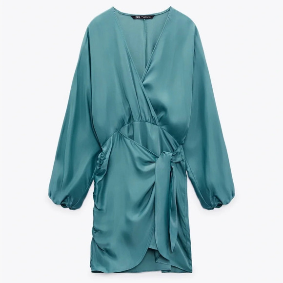 Zara SATIN EFFECT WRAP DRESS size S - Picture 4 of 11